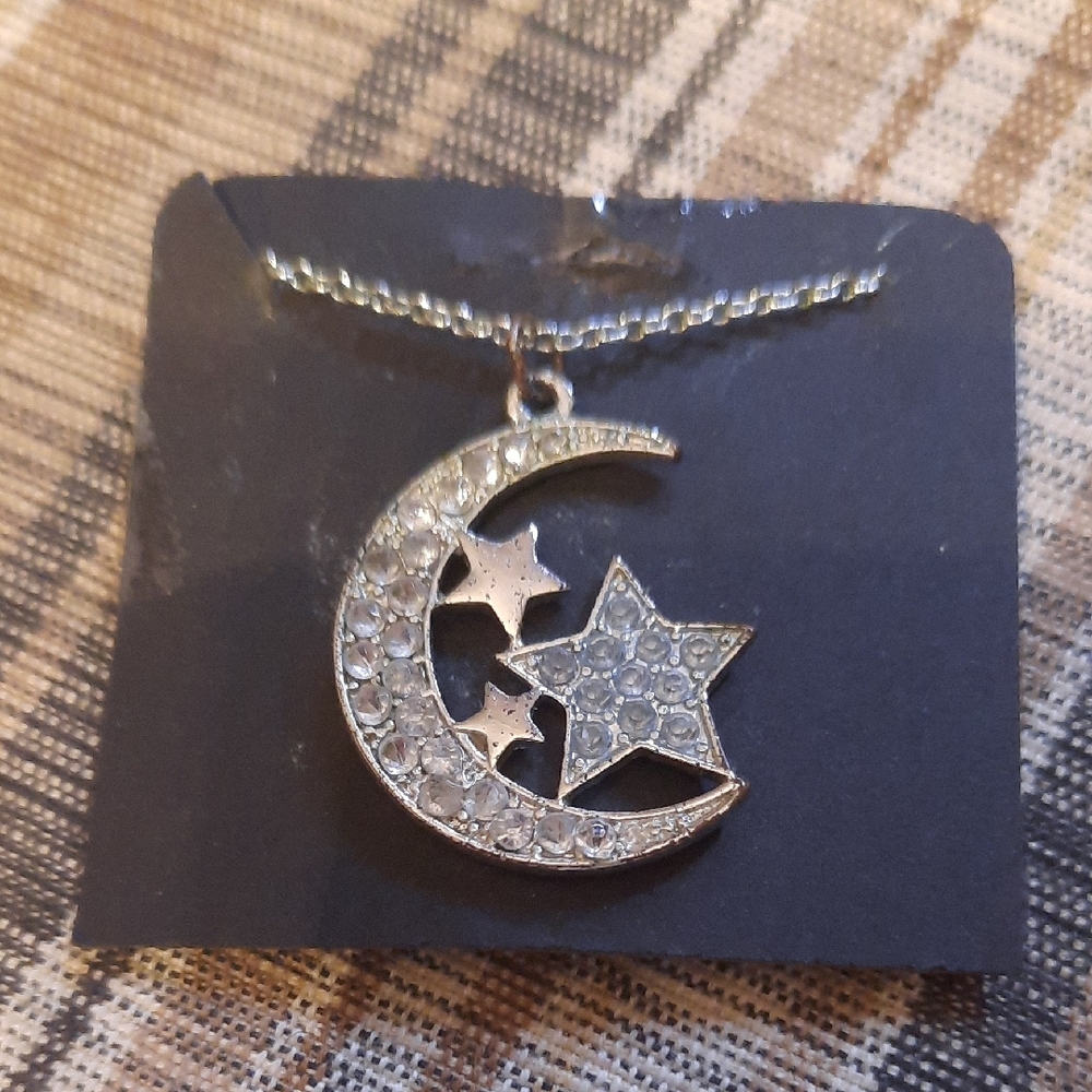 Silver-Tone Moon & Star Pendant Necklace - Picture 1 of 2